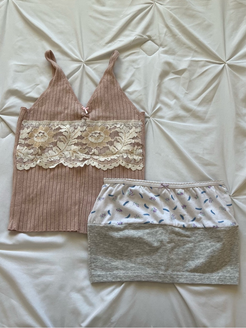 Bundle of two lace coquette tank top and strapless top with cute bows